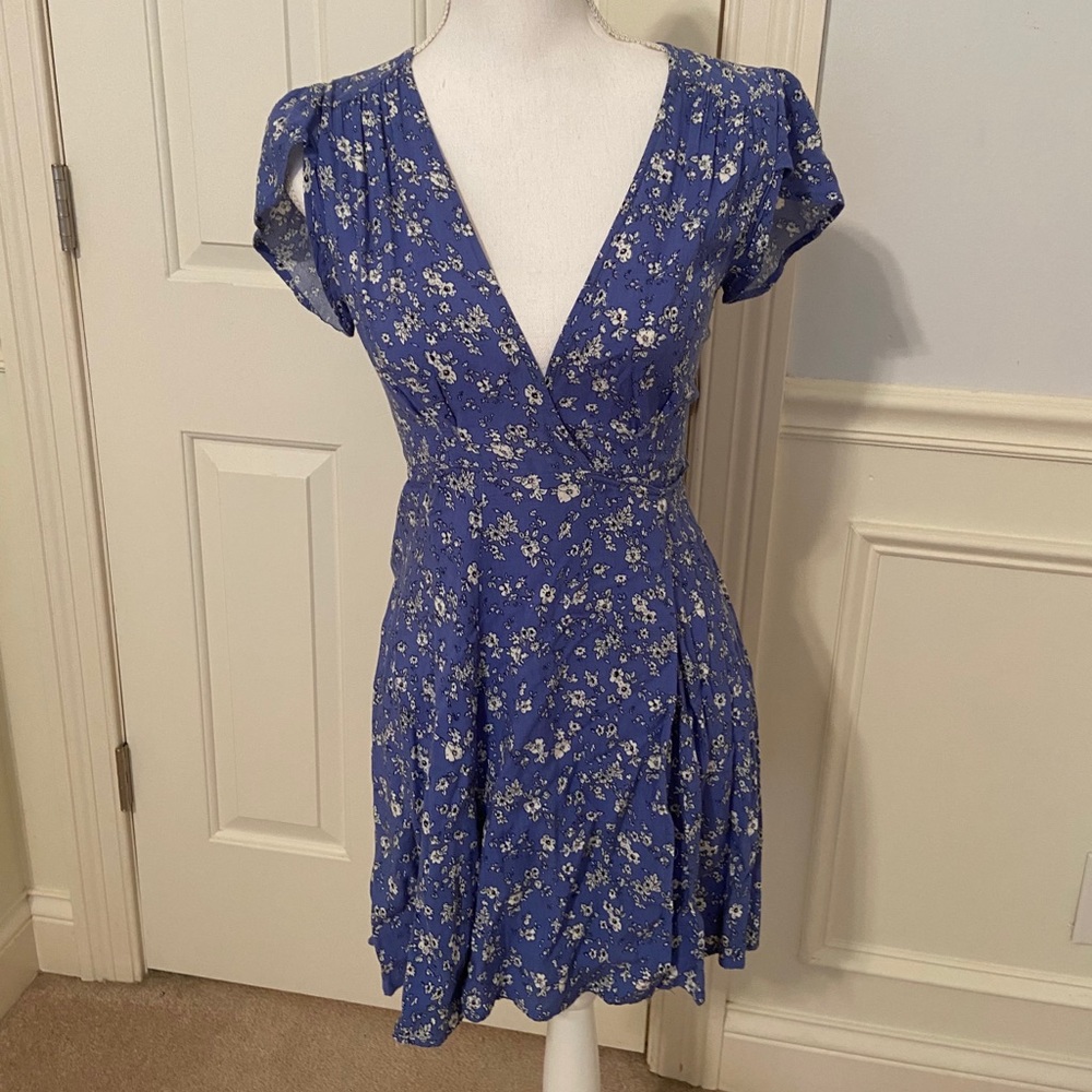 Blue floral wrap dress